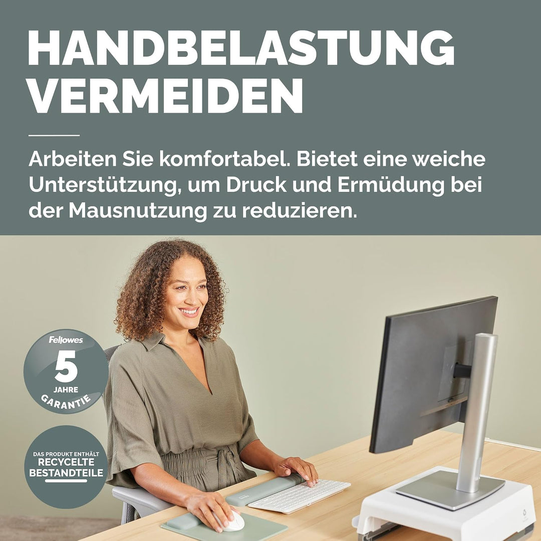 Fellowes Breyta Mauspad mit Handgelenkauflage – Salbei, mit HEX Cushion Technology Silikonpolster, r
