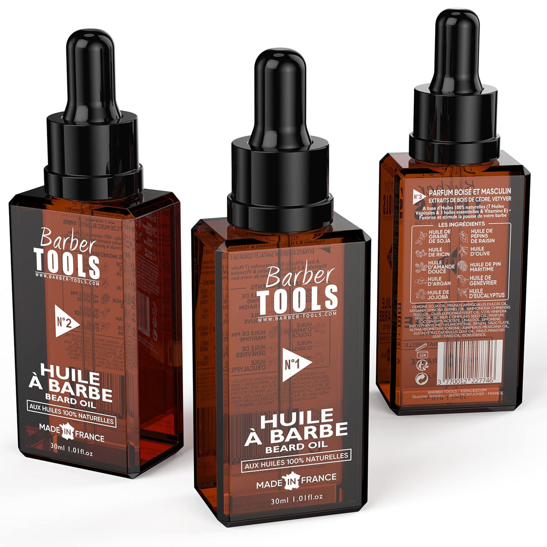3er Set Bartöle | N°1/2/3 | 3X30ml - MADE IN FRANCE - Fördert das Bartwachstum - Mit RICIN Öl, 7 Pfl
