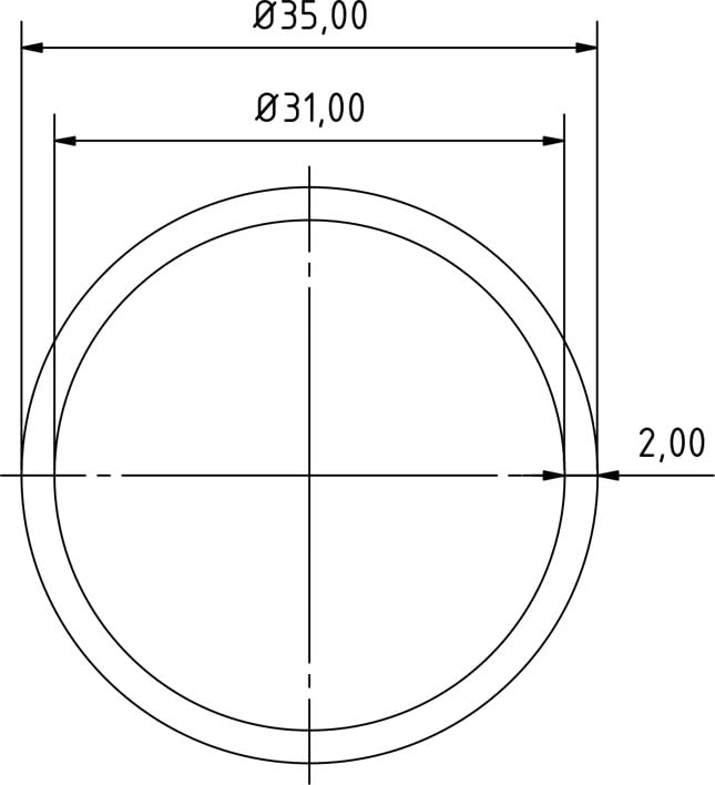Riggatec Alu-Rohr Rund 35x2mm Länge 2,0 mtr.