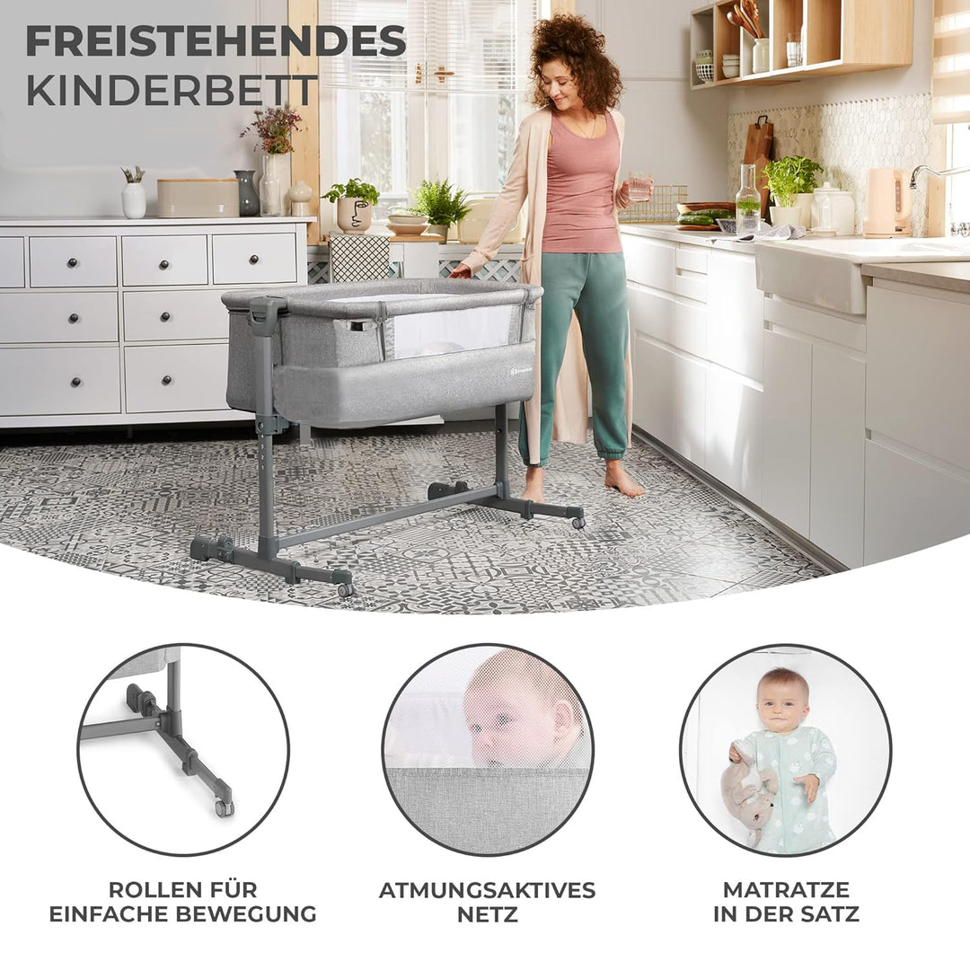 Kinderkraft Beistellbett NESTE UP, Babybetten, Zustellbett, Kinderbett, Kinderreisebett, 2 in 1, Höh