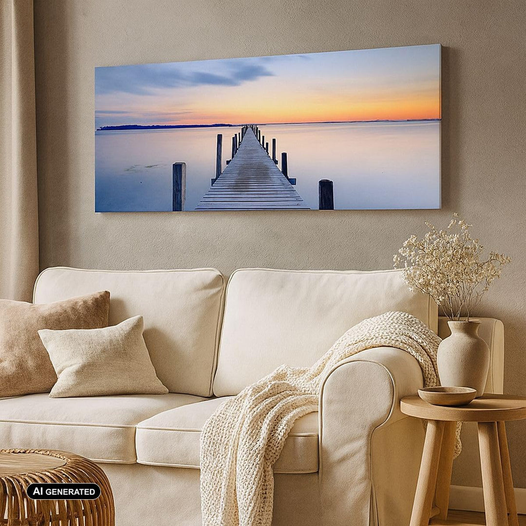 ARTTOR Wandbilder Dekoration Wohnzimmer Sonnenuntergang See Wasser Brücke Bilder auf Leinwand 120x50