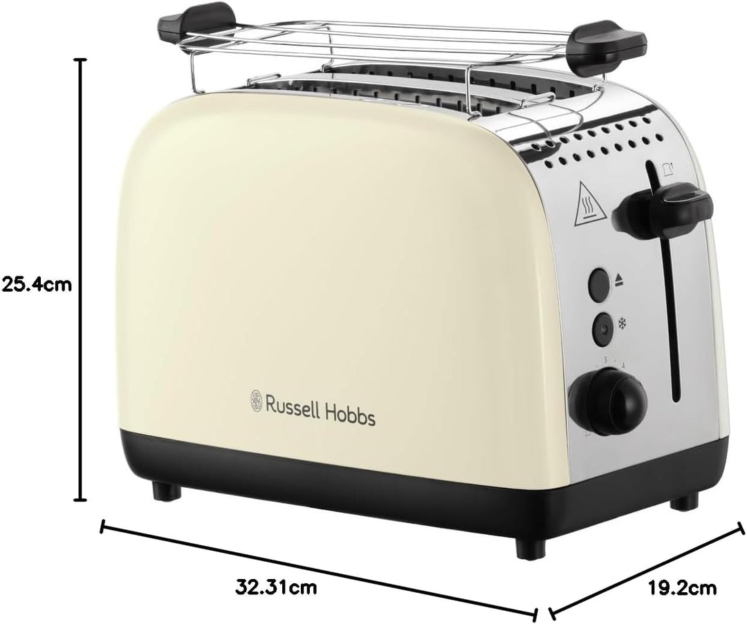 Russell Hobbs Toaster [für 2 Scheiben] Colours Plus Edelstahl Creme (extra breite Toastschlitze, ink