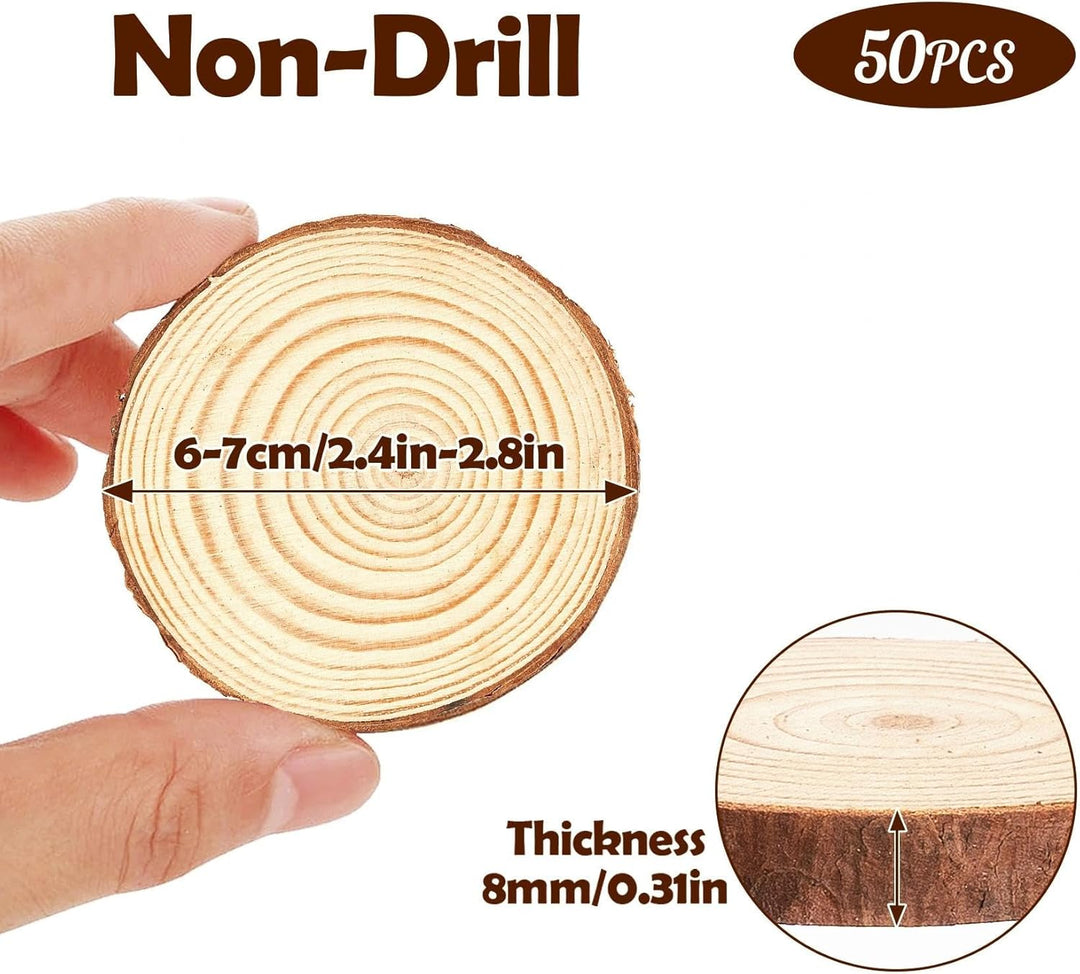 ilauke 50 Stücke Holz Log Scheiben, 6-7 cm Unvollendete Runde Naturholz Baumscheiben ohne Loch Ca.8m
