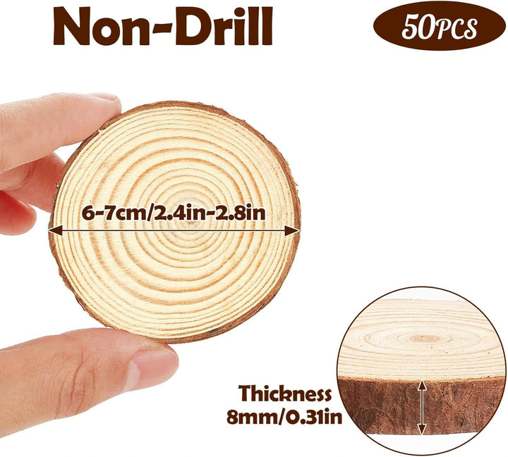 ilauke 50 Stücke Holz Log Scheiben, 6-7 cm Unvollendete Runde Naturholz Baumscheiben ohne Loch Ca.8m