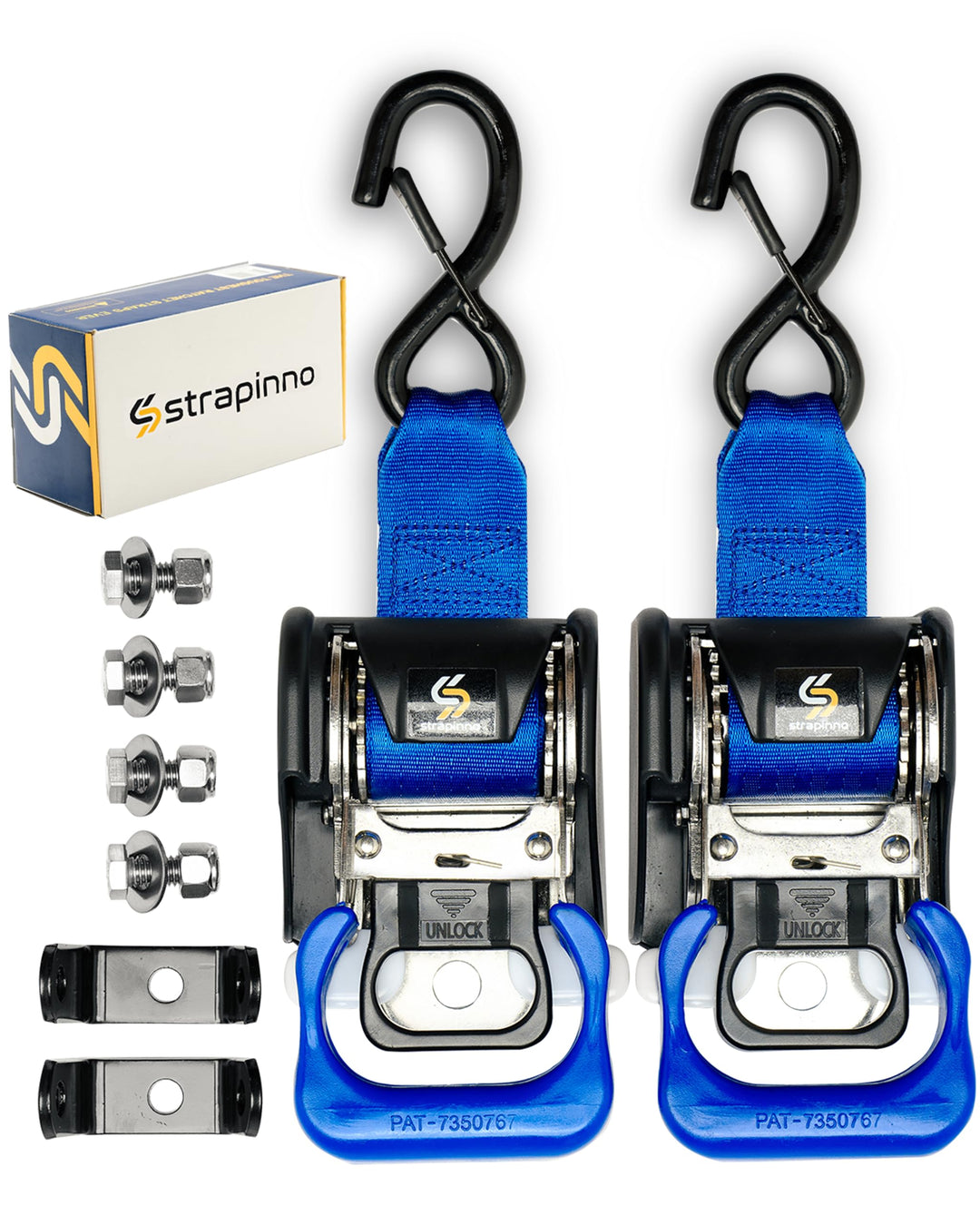 Strapinno 2 x einziehbare Ratschengurte aus Edelstahl (4,5 cm x 1,2 m), Heckspanngurte für Bootsanhä