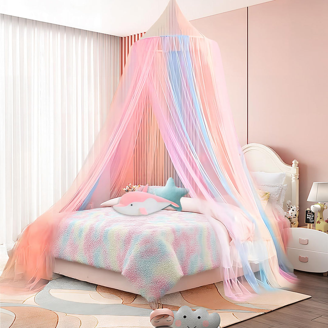 dellyy Prinzessin Regenbogen Betthimmel, (60x250x1250cm), Betthimmel Mädchen, Regenbogen Baldachin K