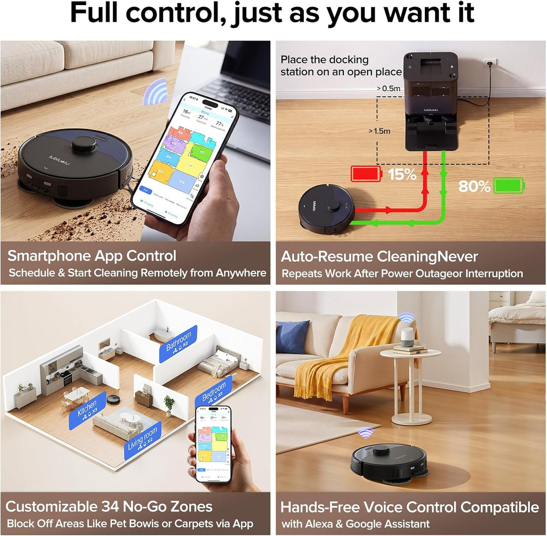Lubluelu S1000 Robotic Vacuum Cleaner: 17500Pa Powerful Suction, 180 Minute Endurance, Auto Empty an