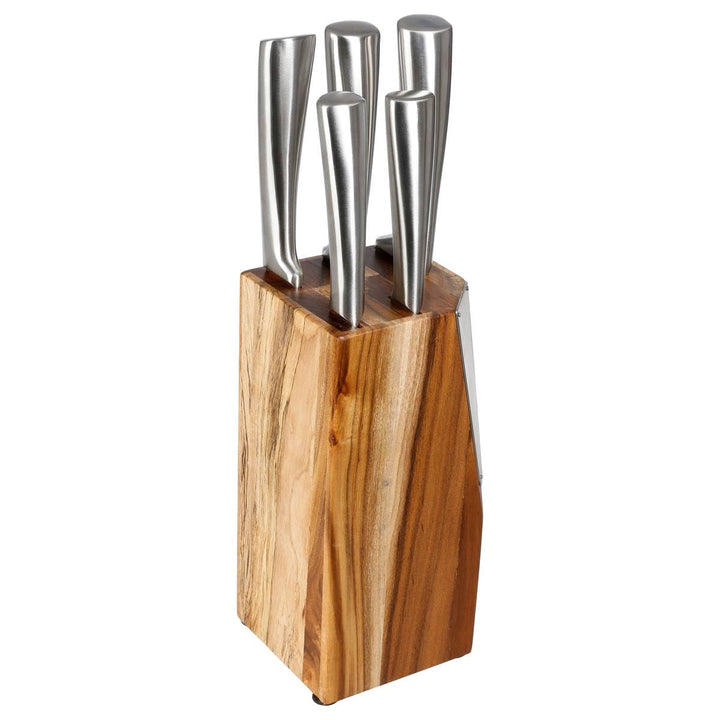 Secret de Gourmet - Block mit 5 messern "silver precision" mit akazienholzhalter - Block 5 Messer, A