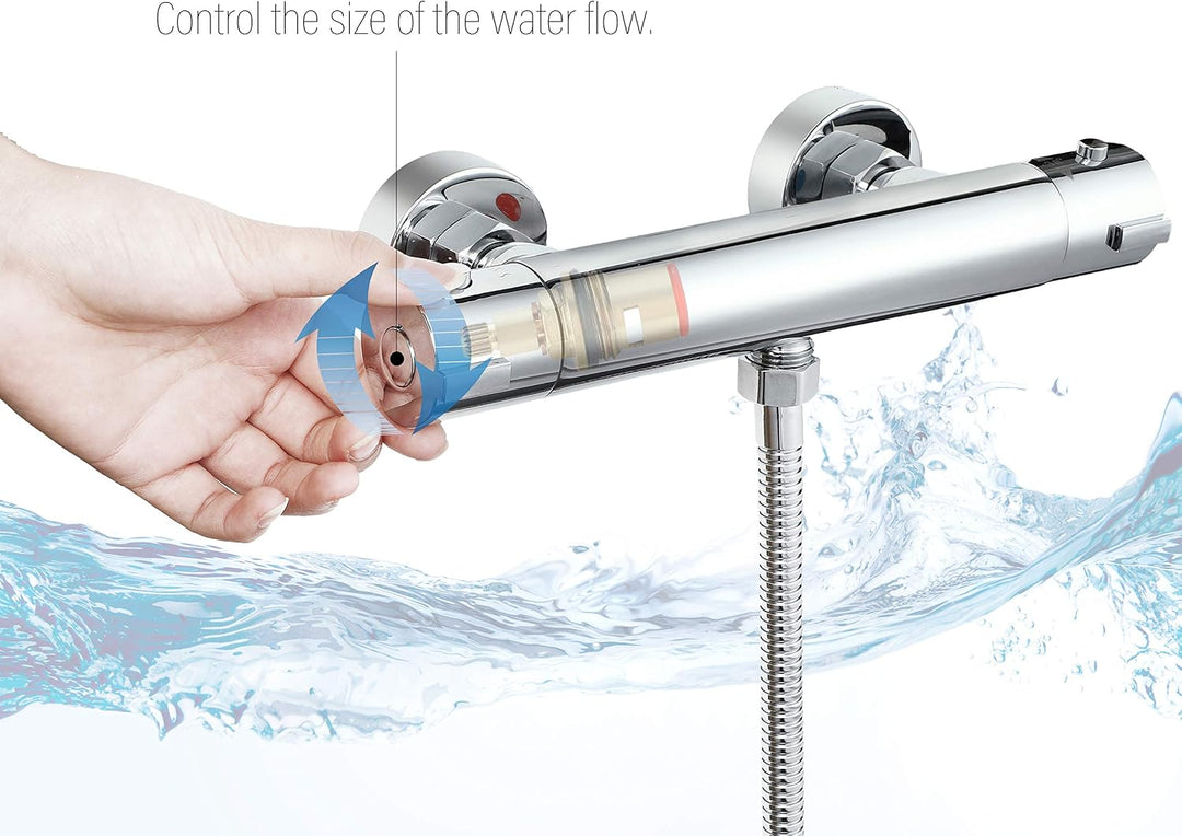Duschthermostat von ELBE aus Messing, Thermostatarmatur mit Sicherheitstaste bei 38°C, verchromte Br
