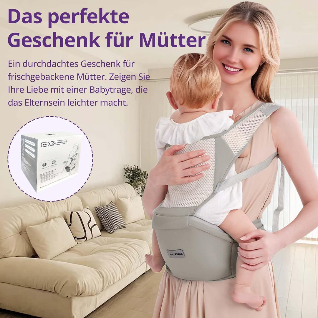 Ergonomische Babytrage mit Verstellbarem Gurt - 6-in-1 Neugeborenen-Kleinkind-Tragetuch, Atmungsakti