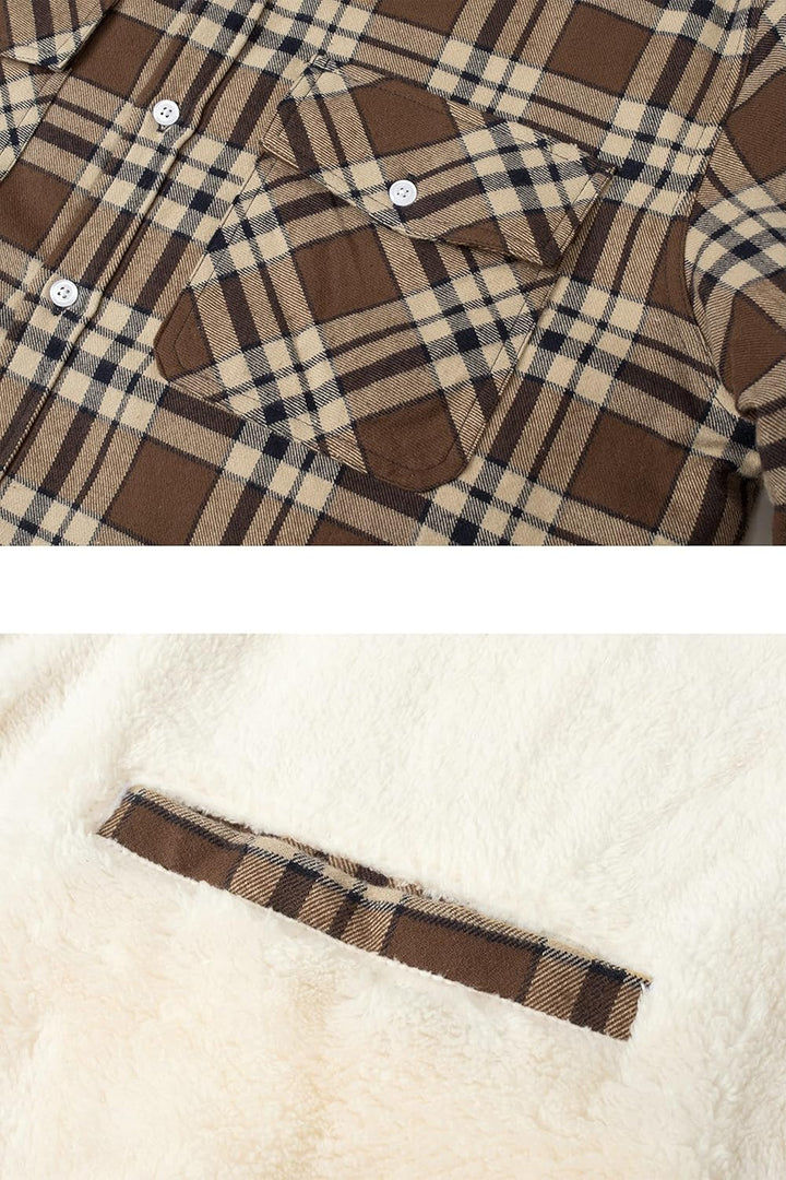 TACVASEN Herren Fleece Thermohemd Warm Flanellhemd Holzfällerhemd Winter Innenfleece Jacke S Braun,