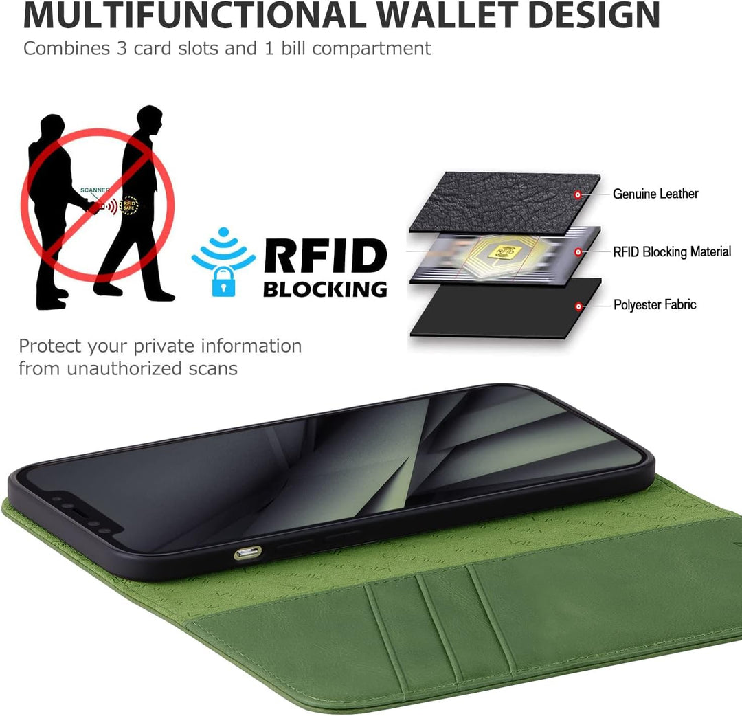 VISOUL Hülle für iPhone 13 Pro Handyhülle Schutzhülle TPU [Erstklassiges Echtleder] [Kartenfach] [Ma