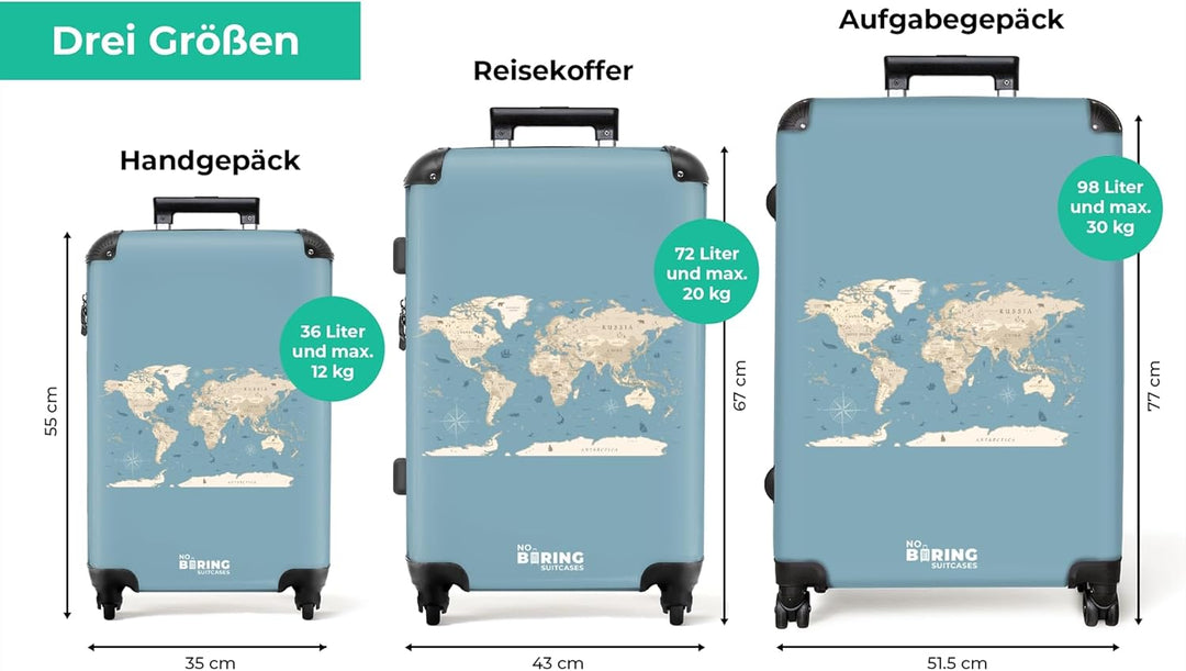 NoBoringSuitcases.com® Koffer XL Gross 77x51.5x28 cm Reisekoffer mit 4 Rollen Leicht Trolley Hartsch
