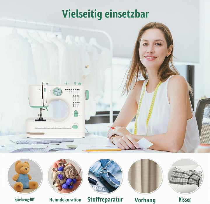 Todeco Nähmaschine für Anfänger und Kinder, 16 Stichmuster, Doppelte Nadel und doppelter Faden, Nähm