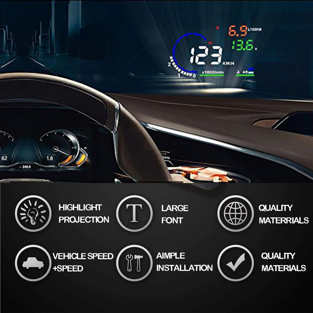 Geloo Auto HUD Head Up Display A8 5,5 Zoll OBD2 Digital HUD Geschwindigkeitsmesser über Geschwindigk