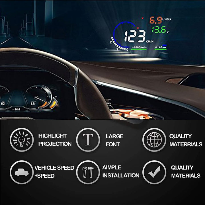 Geloo Auto HUD Head Up Display A8 5,5 Zoll OBD2 Digital HUD Geschwindigkeitsmesser über Geschwindigk