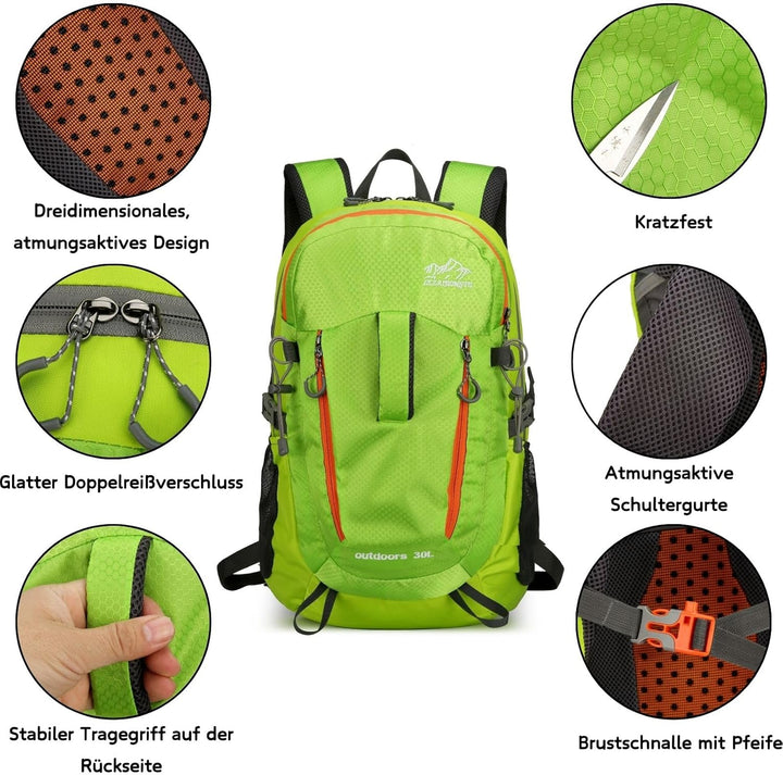 Waniki 30L Wanderrucksack Herren Damen Reiserucksack Wasserdicht Rucksack Outdoor Trekkingrucksack L