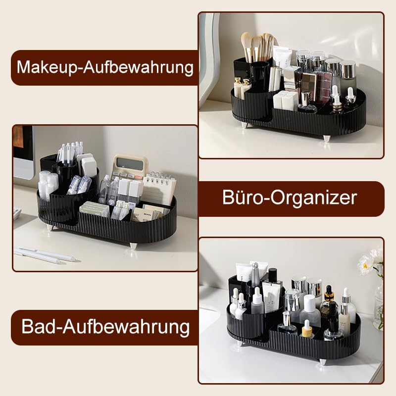 Make up Organizer 360° Drehbar, Grosser Bad Kosmetik Organizer mit Aufbewahrungsbox für Schminktisch