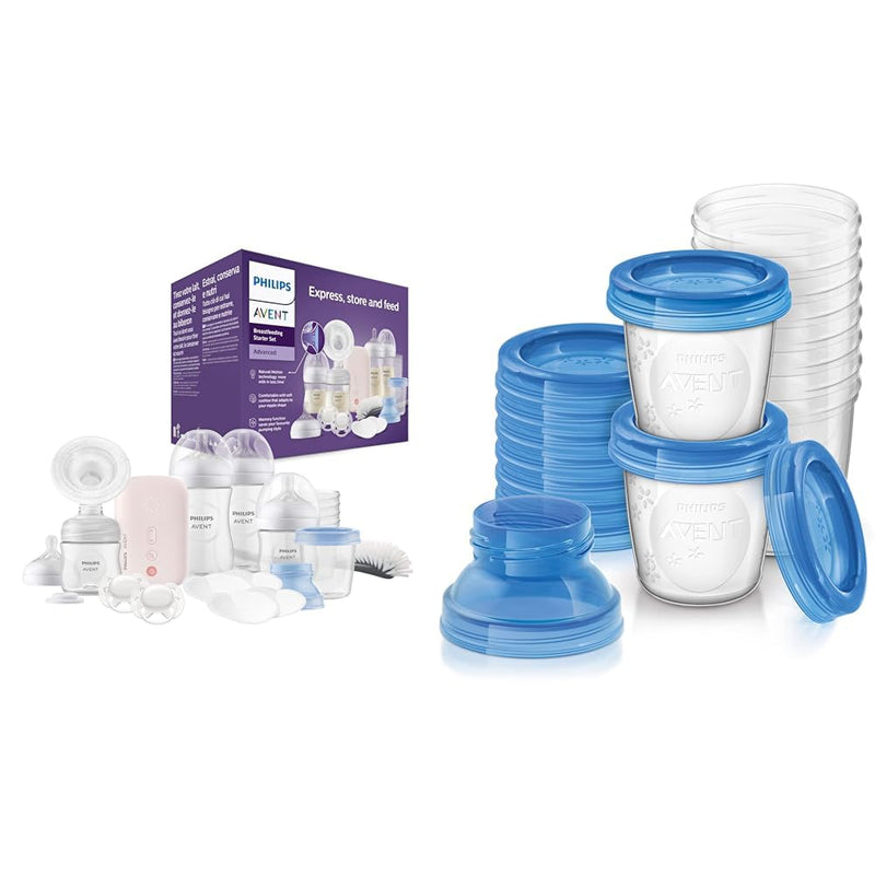 Philips Avent Elektrische Milchpumpe, Geschenkset & Avent Aufbewahrungssystem für Muttermilch, Beche