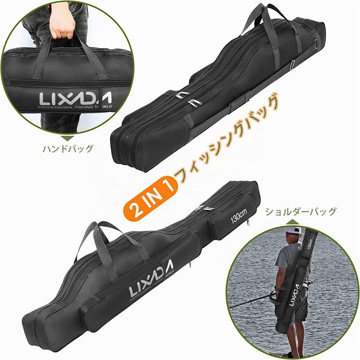 Lixada Tragbare Angeltasche Faltbare Angeltasche für Angelrute im Freien, 100 cm/130 cm/150 cm Schwa