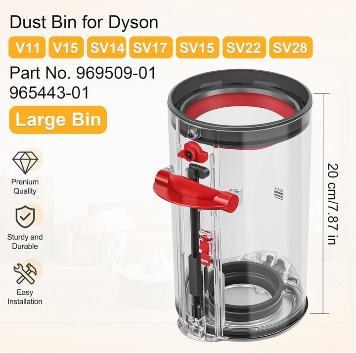 Staubbehälter für Dyson V11, V15, SV14, SV15, SV22 Staubsauger,Teile-Nr. 970050-01 und Teile-Nr. 965
