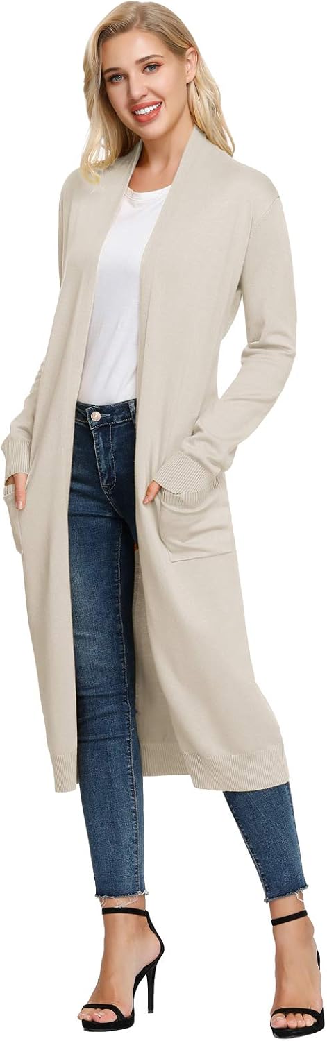 GRACE KARIN Damen Strickjacke Offene Langarm Knitwear Casual Maxi Lang Cardigan Sweater CLE02380 M H