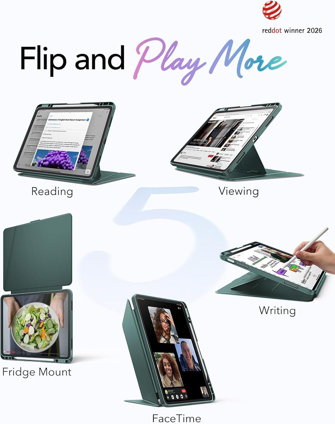 ESR Hülle für iPad Air 13 Zoll (2026/2025/2024) M4/M3/M2, Vertikale Stand, Mehrere Standwinkel, Ultr
