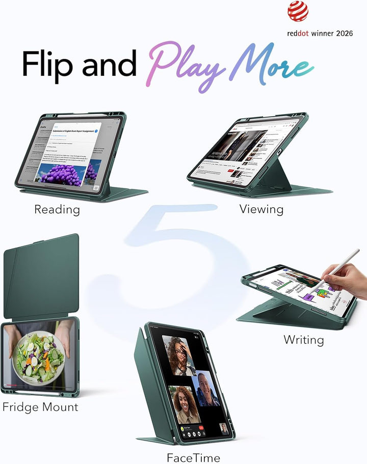ESR Hülle für iPad Air 13 Zoll (2026/2025/2024) M4/M3/M2, Vertikale Stand, Mehrere Standwinkel, Ultr