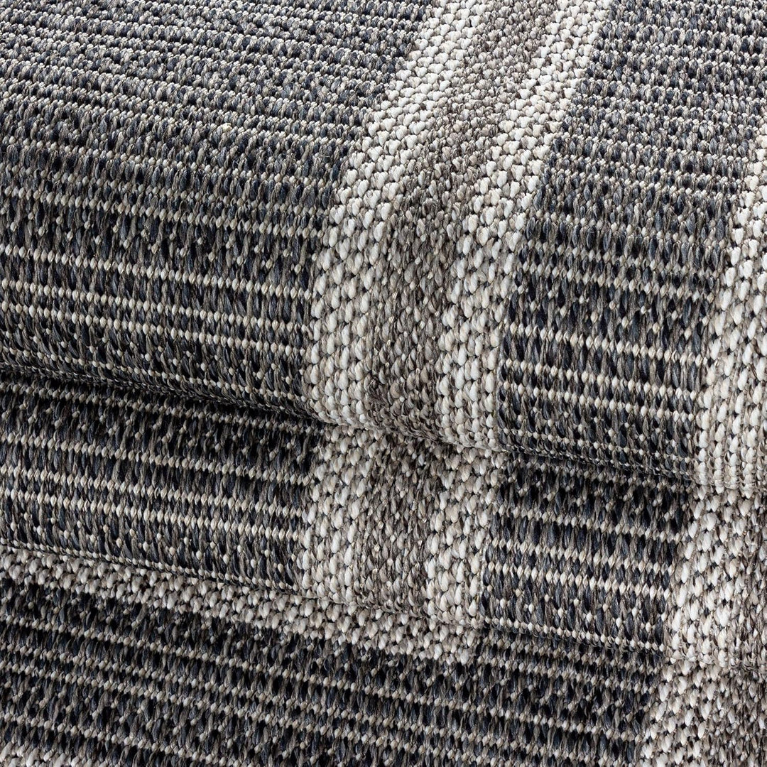 In- &amp; Outdoor Teppich Robuster, Modern Bordüre Design, Rechteckig, Grau und Creme Farbe, Flachgewebe