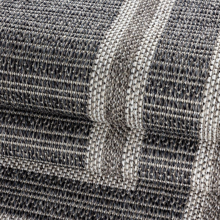 In- &amp; Outdoor Teppich Robuster, Modern Bordüre Design, Rechteckig, Grau und Creme Farbe, Flachgewebe