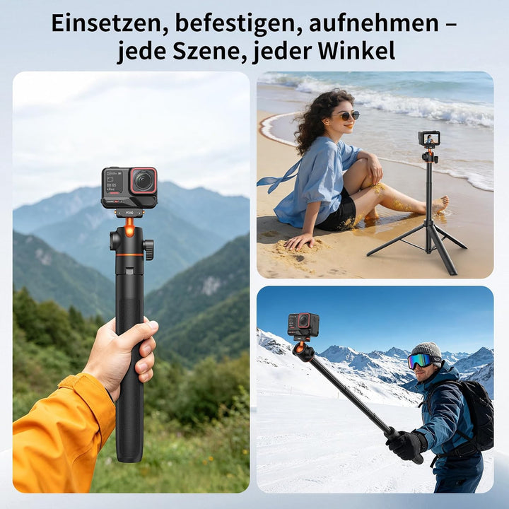 VRIG 140cm Selfie Stick Stativ für Insta 360 Ace Pro 2/ X5/ X4 Air, AC-104 | Magnetischer Schnellwec