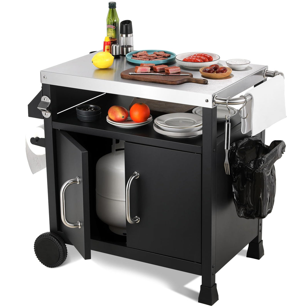 LIFERUN Edelstahl Grillwagen 3-Etagen, Grilltisch Servierwagen Beistelltisch, Grill Trolley Outdoor,