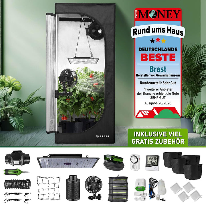 BRAST Growzelt GrowBox | Komplettset inkl. Sonderzubehör | viele Grössen | 60x60x140-120x60x180cm |