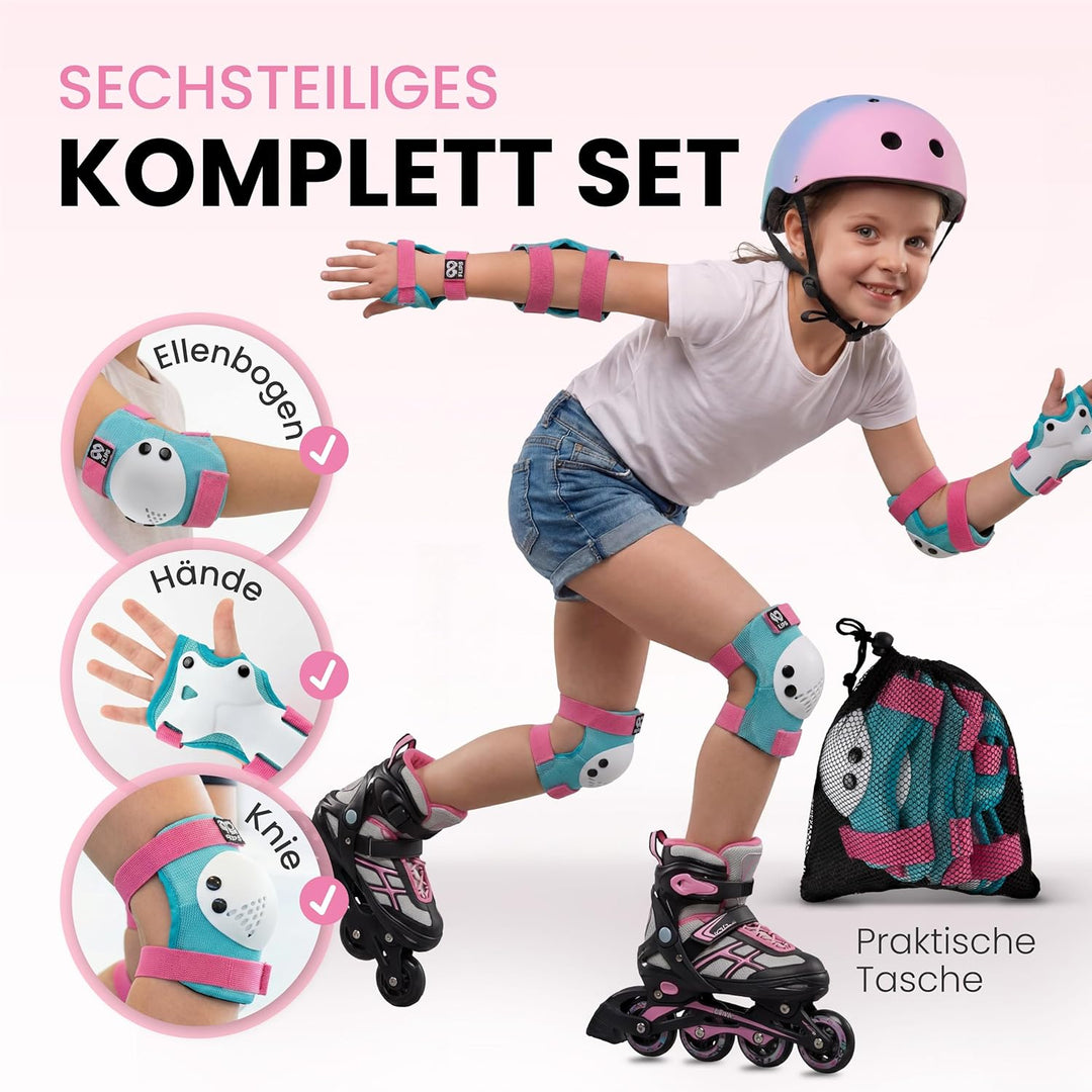 Schützer Inliner Kinder Set 3-12 Jahre [6er Set] mit Knieschoner, Ellenbogenschoner und Handschoner