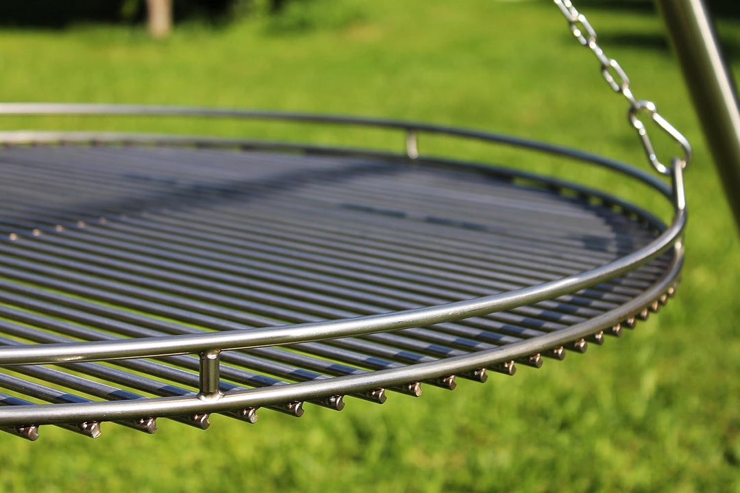 VEIKIN DESIGN Edelstahl Grillrost mit Reling Ø 70 cm, Grillrost Rund für Schwenkgrill, Massive Ausfü