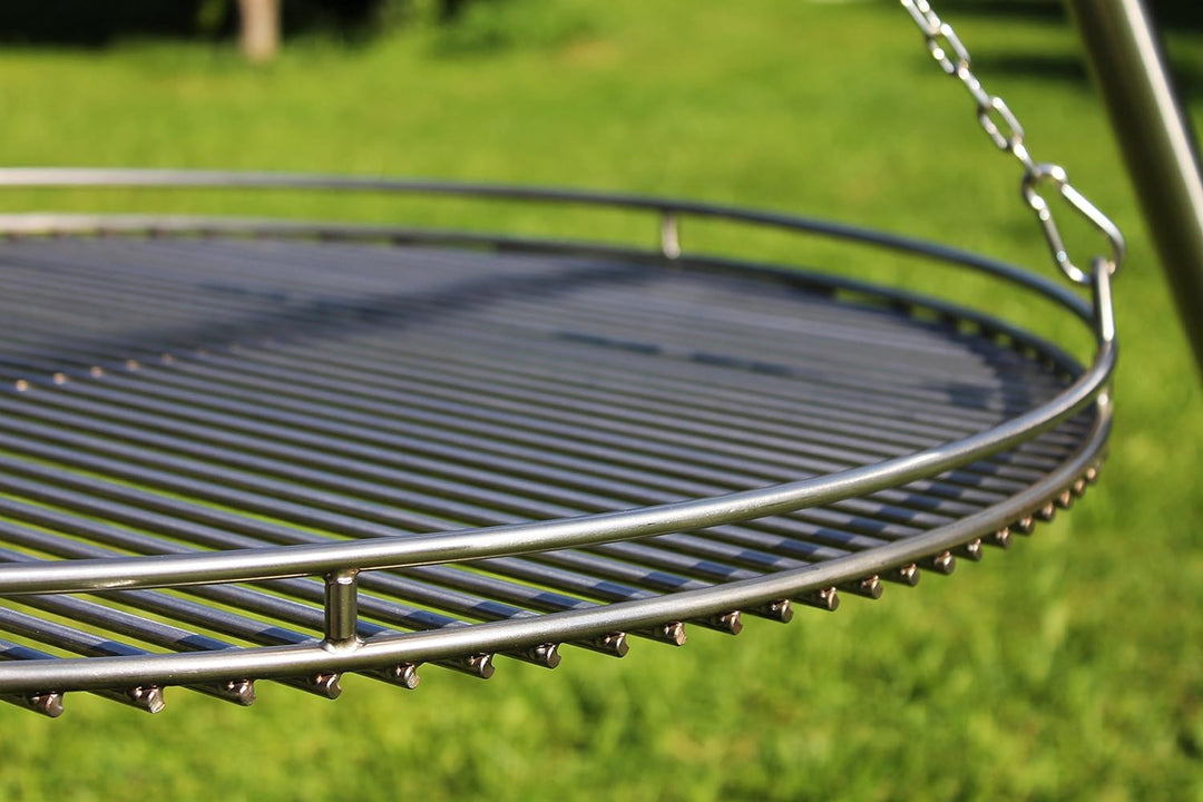 VEIKIN DESIGN Edelstahl Grillrost Ø 90 cm mit Reling und Kettensatz, Grillrost Rund für Schwenkgrill