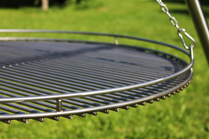 VEIKIN DESIGN Edelstahl Grillrost Ø 90 cm mit Reling und Kettensatz, Grillrost Rund für Schwenkgrill