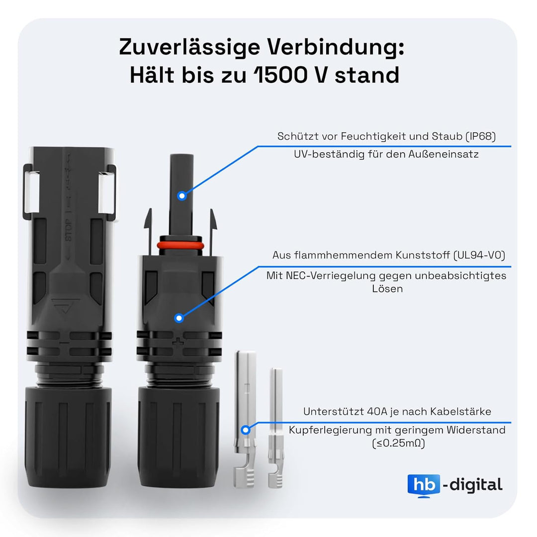 hb-digital Solarkabel Verlängerung 6mm² PV Kabel Solar Verlängerungskabel mit Steckern und Buchsen R