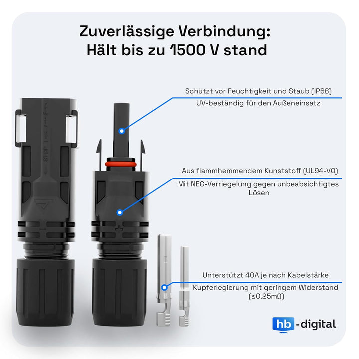 hb-digital Solarkabel Verlängerung 6mm² PV Kabel Solar Verlängerungskabel mit Steckern und Buchsen R