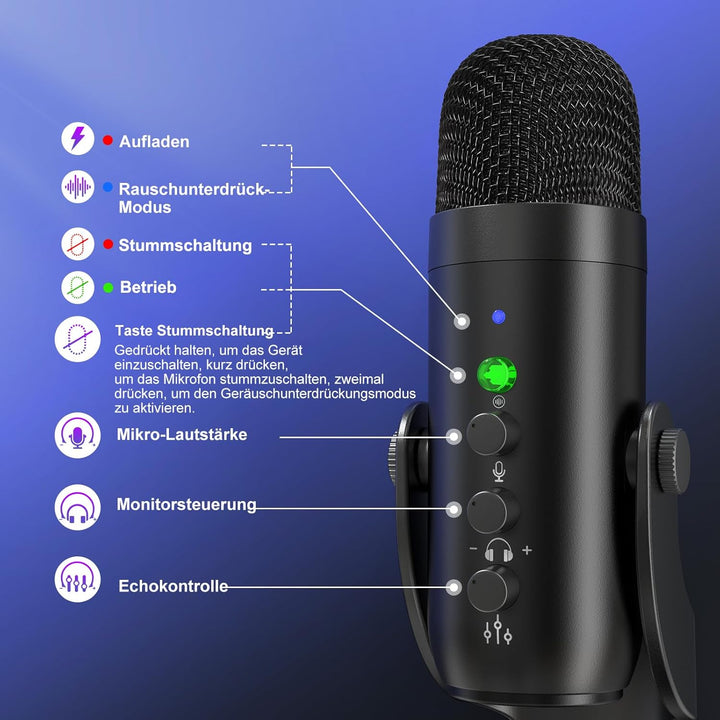 zealsound 2-in-1 Wireless Podcast Mikrofon Kit – Dual 2.4GHz Desktop Mikrofone für PC Mac iPhone PS5