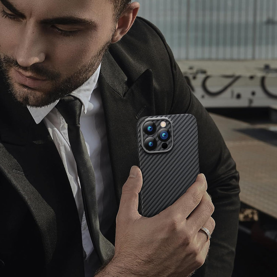 memumi Carbon Hülle für iPhone 15 Pro Max, 0,5 mm Superdünne, Hülle aus echter Aramidfaser [100% Ara