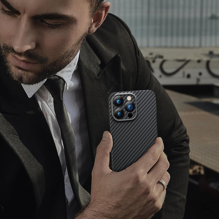 memumi Carbon Hülle für iPhone 15 Pro Max, 0,5 mm Superdünne, Hülle aus echter Aramidfaser [100% Ara