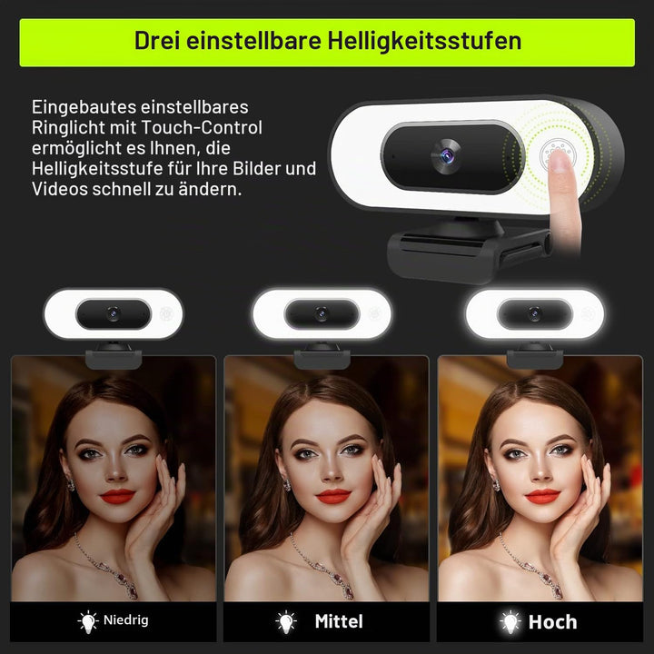 Webcam mit Ringlichtmikrofon - Streaming Web Kamera, 1080P Full HD Pro Kamera für PC Mac Laptop Desk
