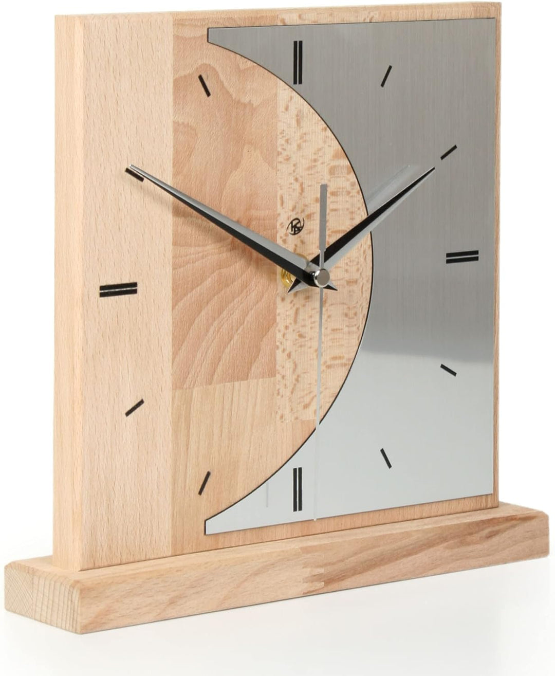 Kreative Feder Standuhr „Silvermoon“ aus Eichenholzholz – analoge Tischuhr ohne Tickgeräusche (leise