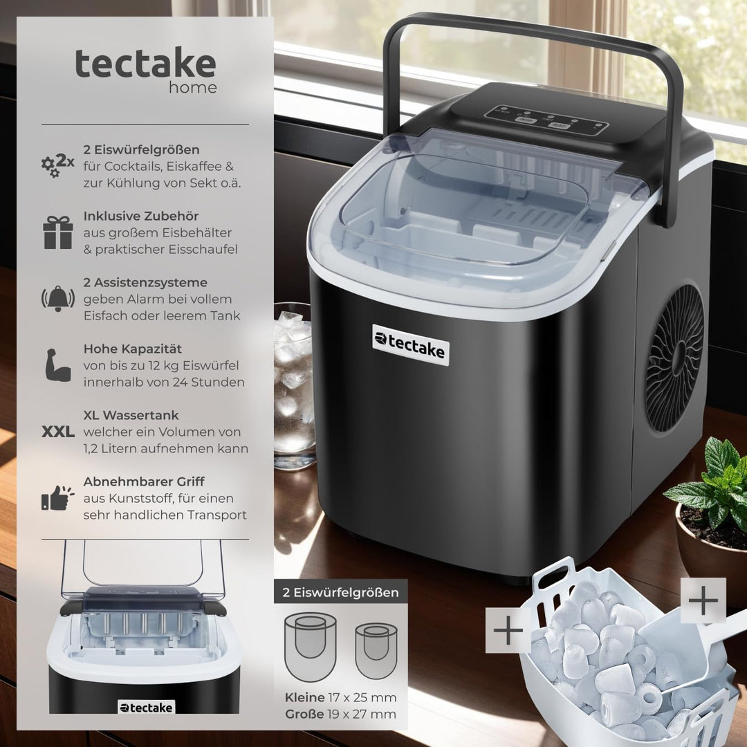 tectake® Eiswürfelmaschine, Ice Maker, 2,1l Volumen, Eiswürfelbereiter, Maschine bereitet 9 Würfel i