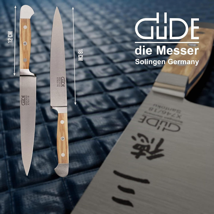 GÜDE Solingen - Filiermesser geschmiedet, 18 cm, Olivenholz, ALPHA OLIVE, Doppelkropf, Handmade Germ