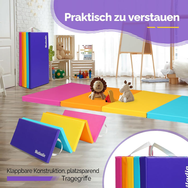 Bonnlo Turnmatten dick, 5-fach faltbare Yogamatte, rutschfeste PU&EPE-Fitnessmatte, klappbare Übungs