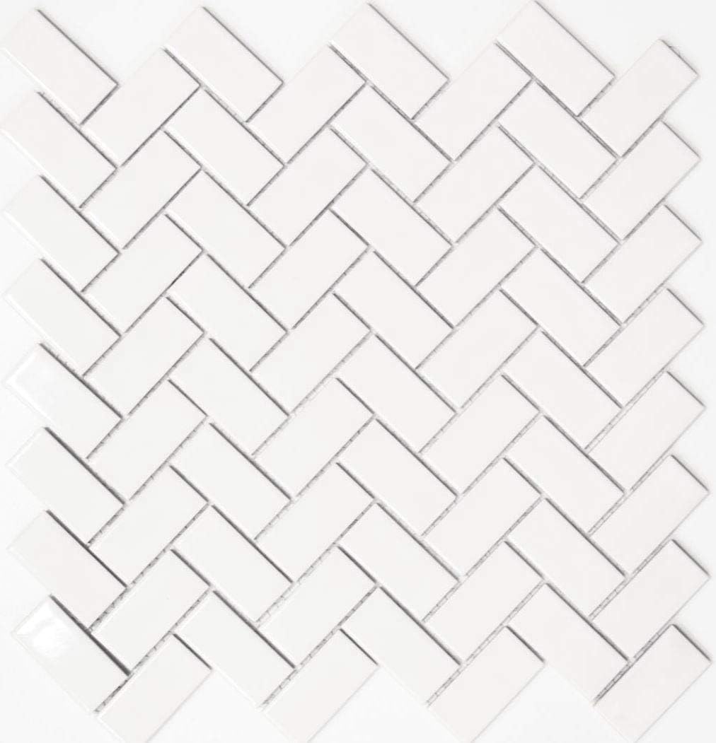 Keramikmosaik Mosaik Fliese Keramik Fischgrät weiss glänzend Thekenverkleidung Badewannenverkleidung