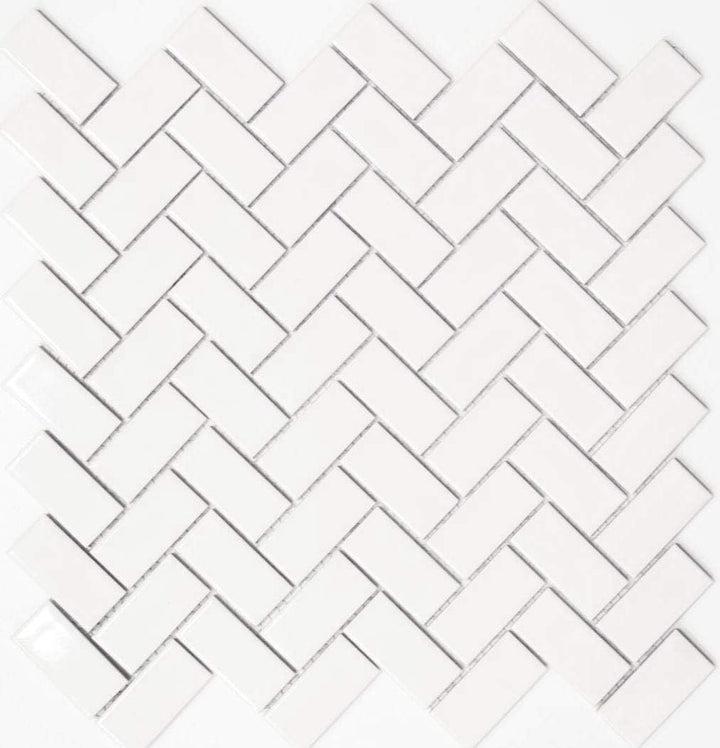 Keramikmosaik Mosaik Fliese Keramik Fischgrät weiss glänzend Thekenverkleidung Badewannenverkleidung