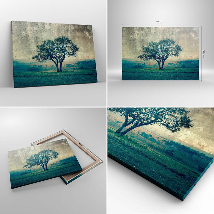 Bilder auf Leinwand Baum Natur Feld Leinwandbild mit Rahmen 70x50cm Wandbilder Dekoration Wohnzimmer